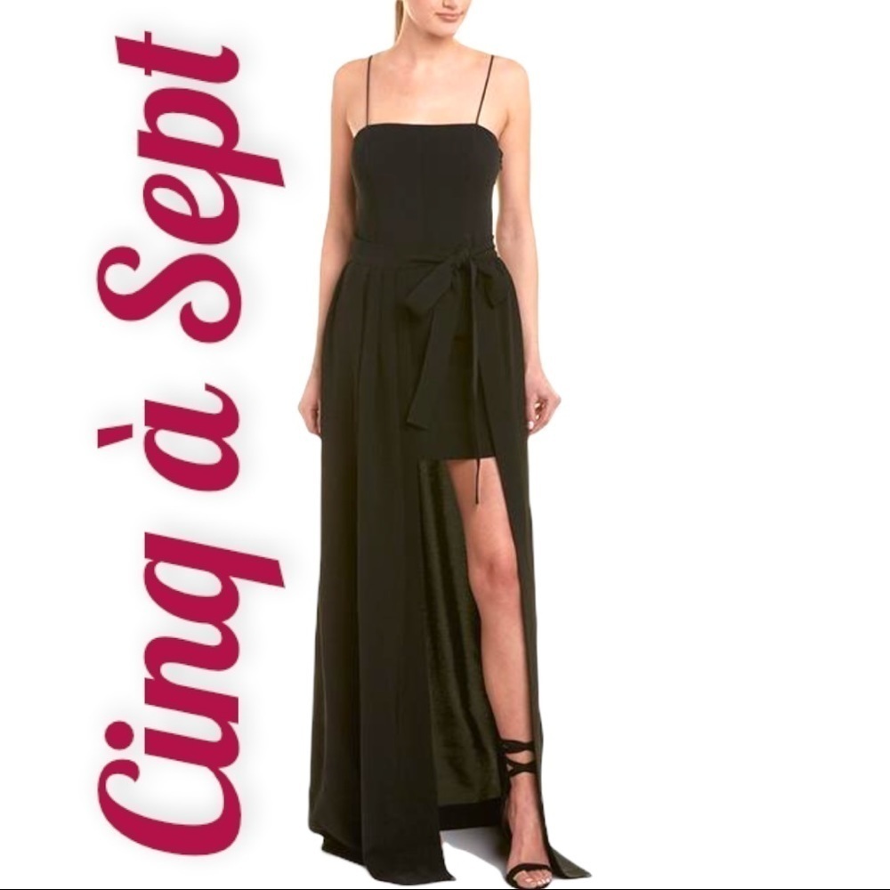NWT CINQ á SEPT Gianni Black High Low Strappy Formal Gown, Size 2